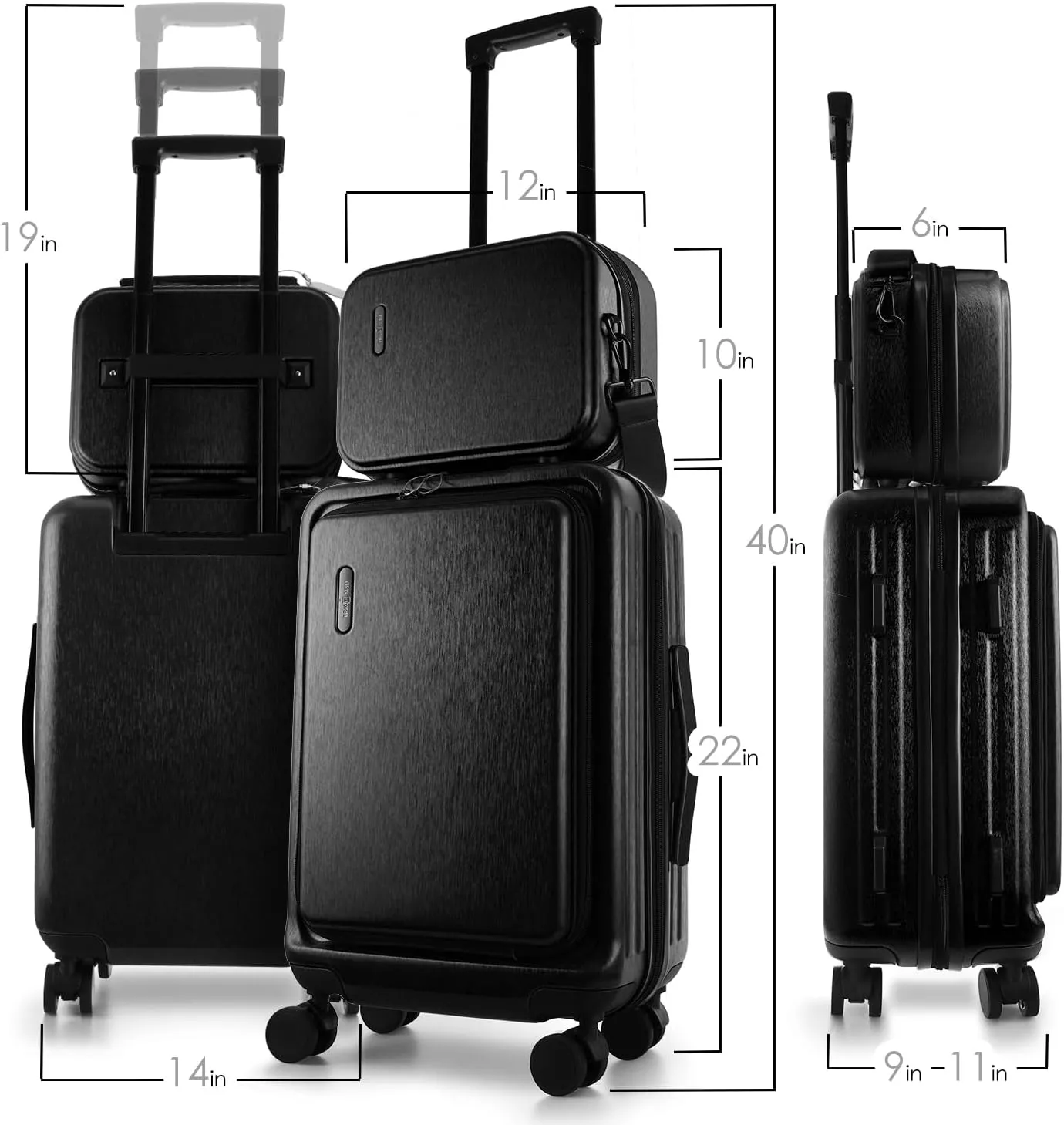 22 Inch Carry On Luggage 22x14x9 Airline Approved, Carry On Suitcase with Wheels, Hard-shell Carry-on Luggage, Durable Luggage Carry-On, Jet Black Small Suitcase with Cosmetic Case