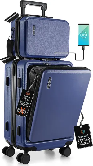22 Inch Carry On Luggage 22x14x9 Airline Approved, Carry On Suitcase with Wheels, Hard-shell Carry-on Luggage, Durable Luggage Carry-On, Navy Small Suitcase with Cosmetic Case