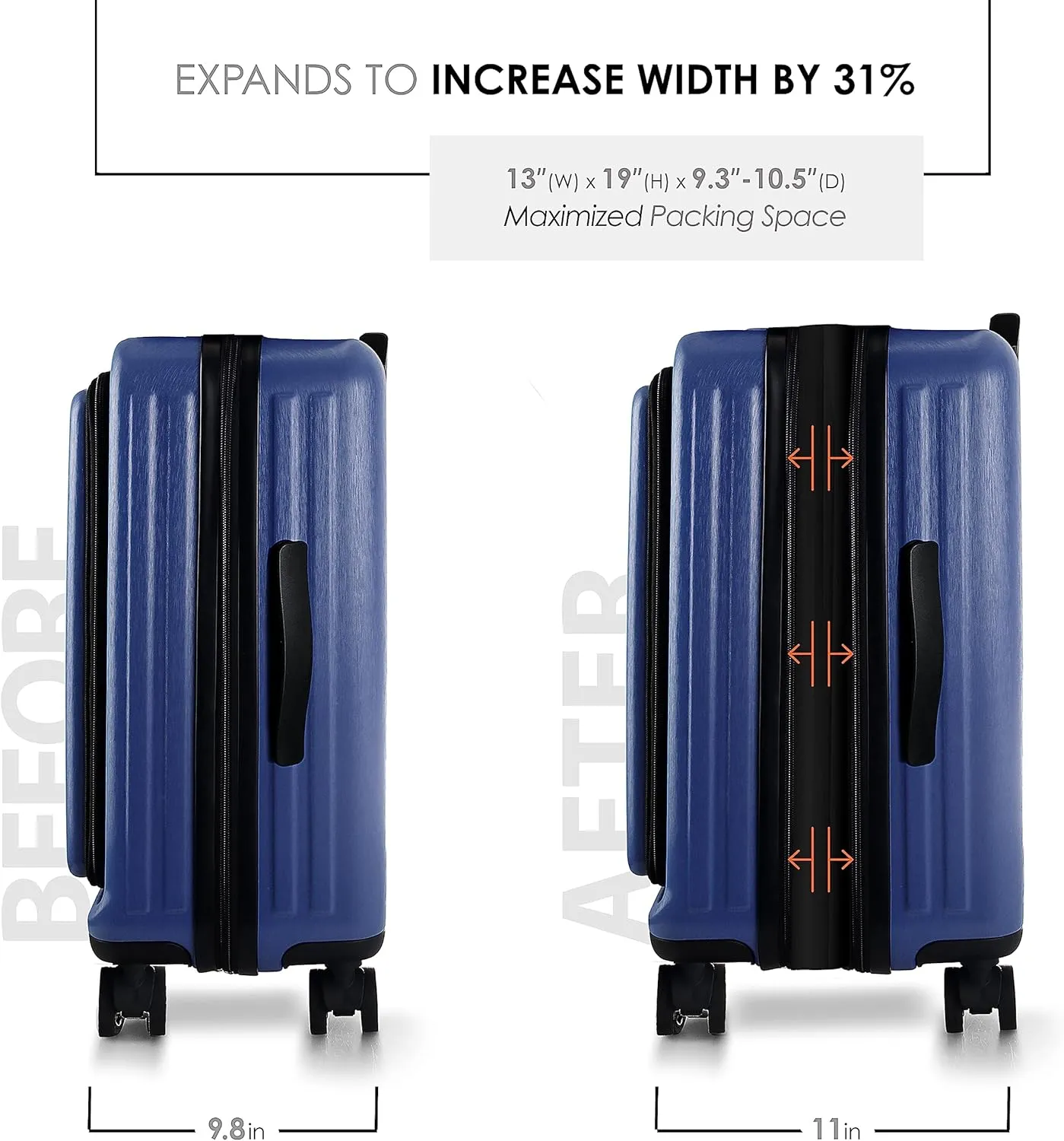 22 Inch Carry On Luggage 22x14x9 Airline Approved, Carry On Suitcase with Wheels, Hard-shell Carry-on Luggage, Durable Luggage Carry-On, Navy Small Suitcase with Cosmetic Case