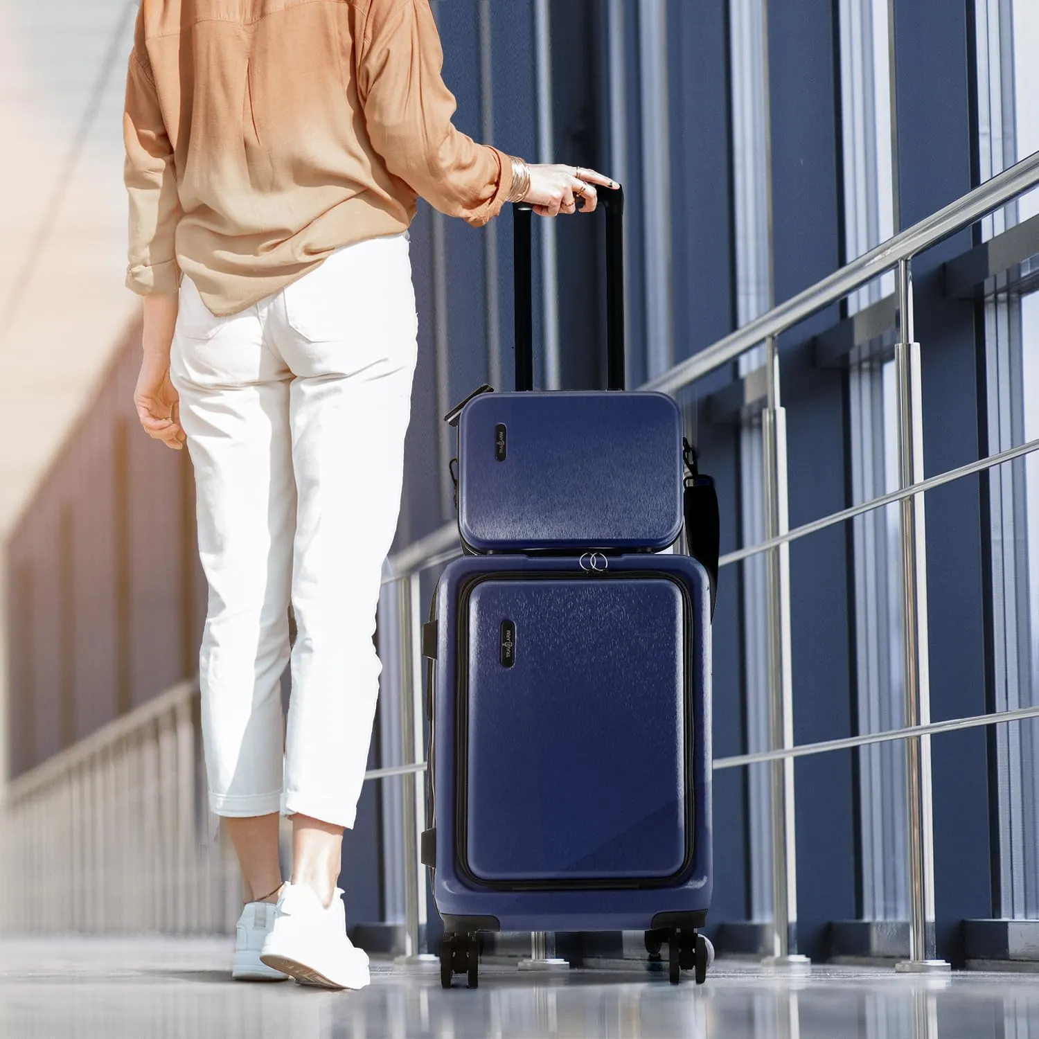 22 Inch Carry On Luggage 22x14x9 Airline Approved, Carry On Suitcase with Wheels, Hard-shell Carry-on Luggage, Durable Luggage Carry-On, Navy Small Suitcase with Cosmetic Case