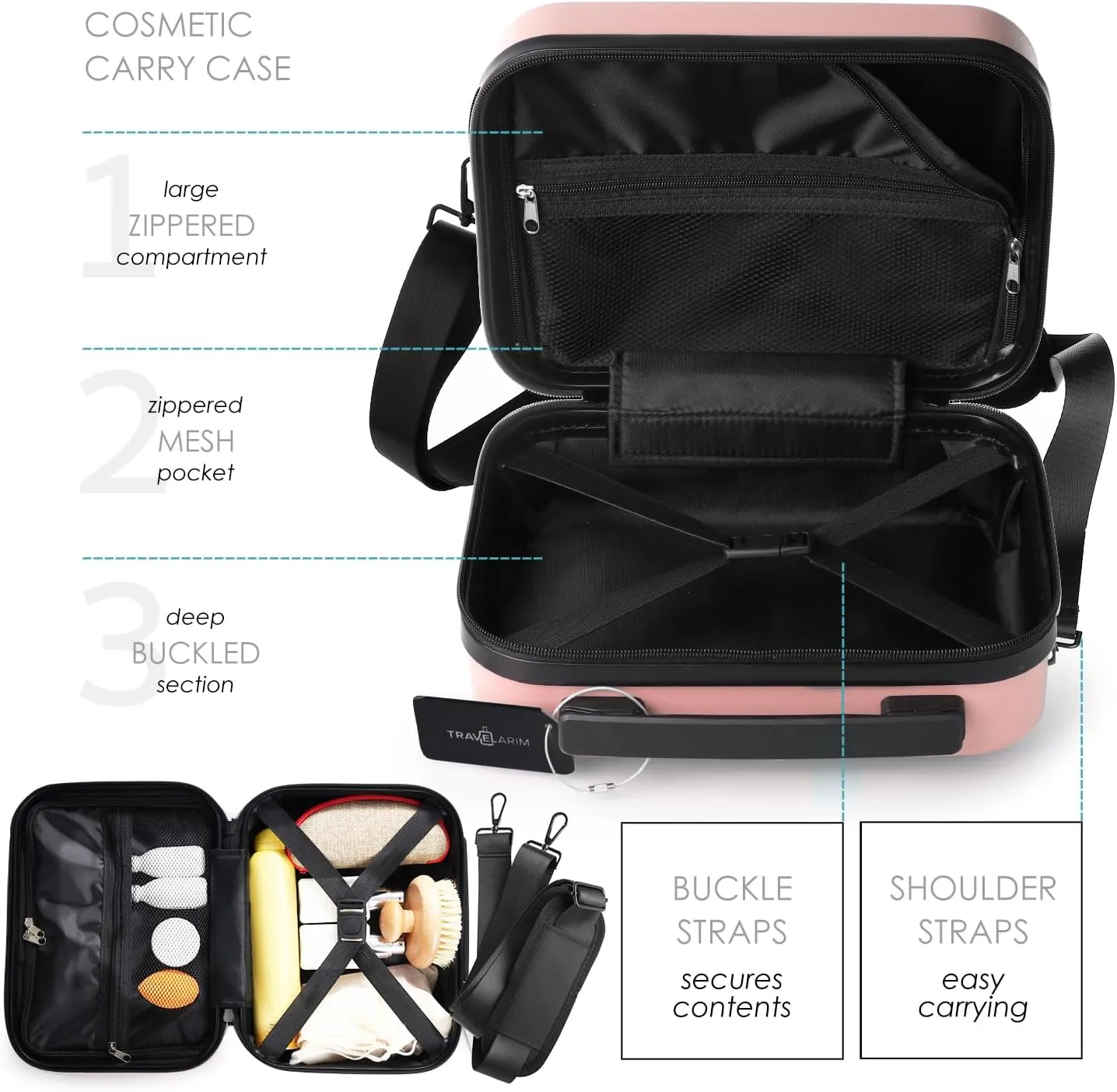 22 Inch Carry On Luggage 22x14x9 Airline Approved, Carry On Suitcase with Wheels, Hard-shell Carry-on Luggage, Durable Luggage Carry-On, Pink Small Suitcase with Cosmetic Case