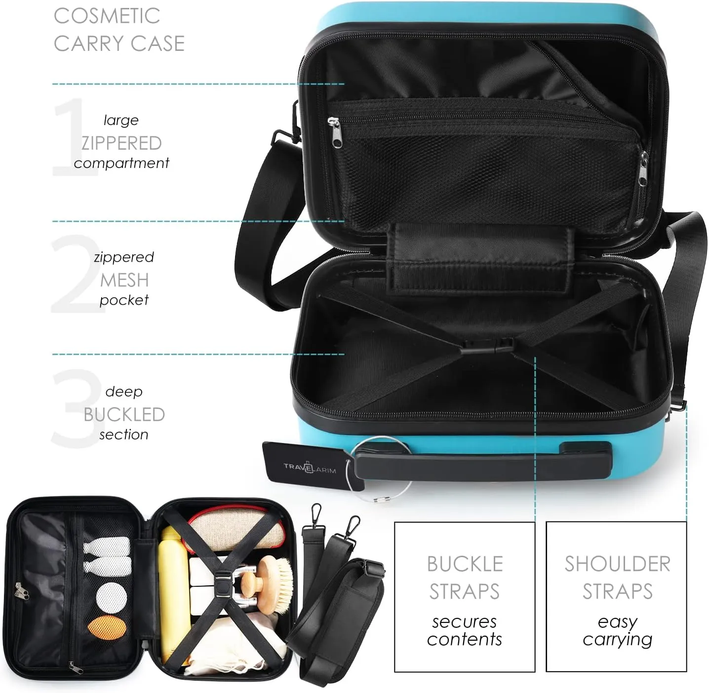 22 Inch Carry On Luggage 22x14x9 Airline Approved, Carry On Suitcase with Wheels, Hard-shell Carry-on Luggage, Durable Luggage Carry-On, Teal Small Suitcase with Cosmetic Case