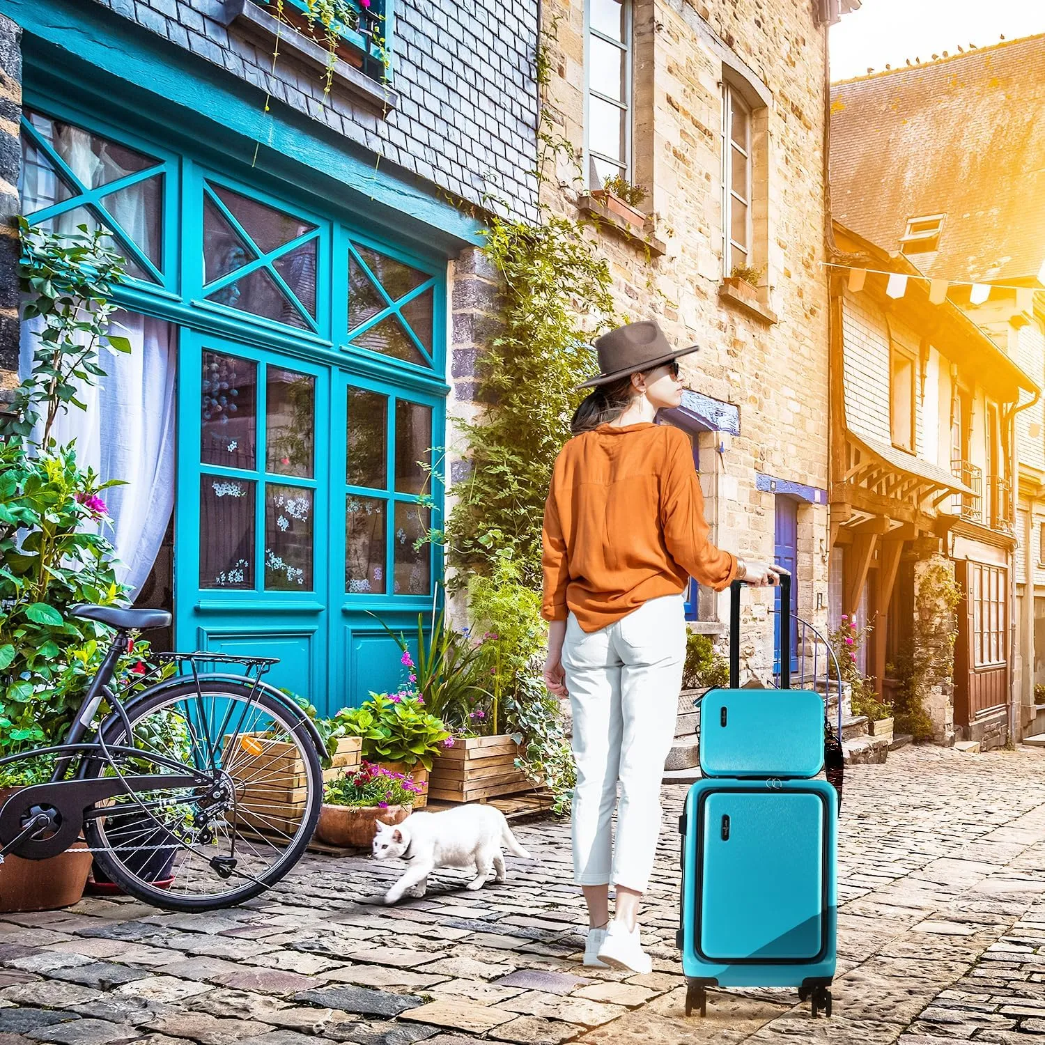 22 Inch Carry On Luggage 22x14x9 Airline Approved, Carry On Suitcase with Wheels, Hard-shell Carry-on Luggage, Durable Luggage Carry-On, Teal Small Suitcase with Cosmetic Case