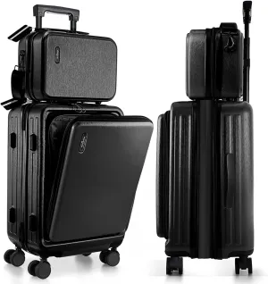 22 Inch Carry On Luggage, Carry On Suitcase with Wheels, Hardside Luggage Carry-On, Expandable Black Small Suitcase, Hard Shell Carry-on Luggage, Spinner Luggage with Cosmetic Bag
