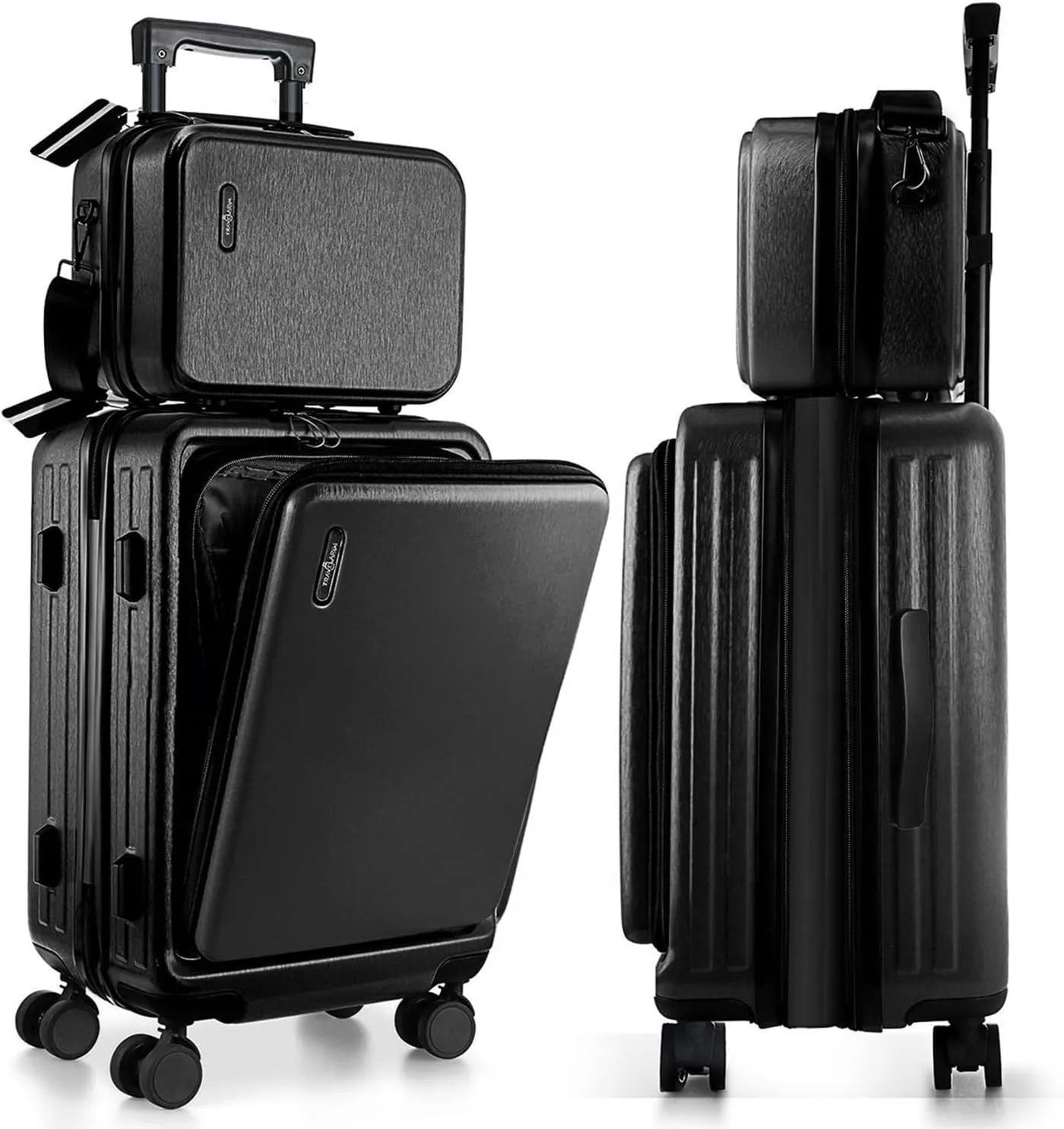 22 Inch Carry On Luggage, Carry On Suitcase with Wheels, Hardside Luggage Carry-On, Expandable Black Small Suitcase, Hard Shell Carry-on Luggage, Spinner Luggage with Cosmetic Bag