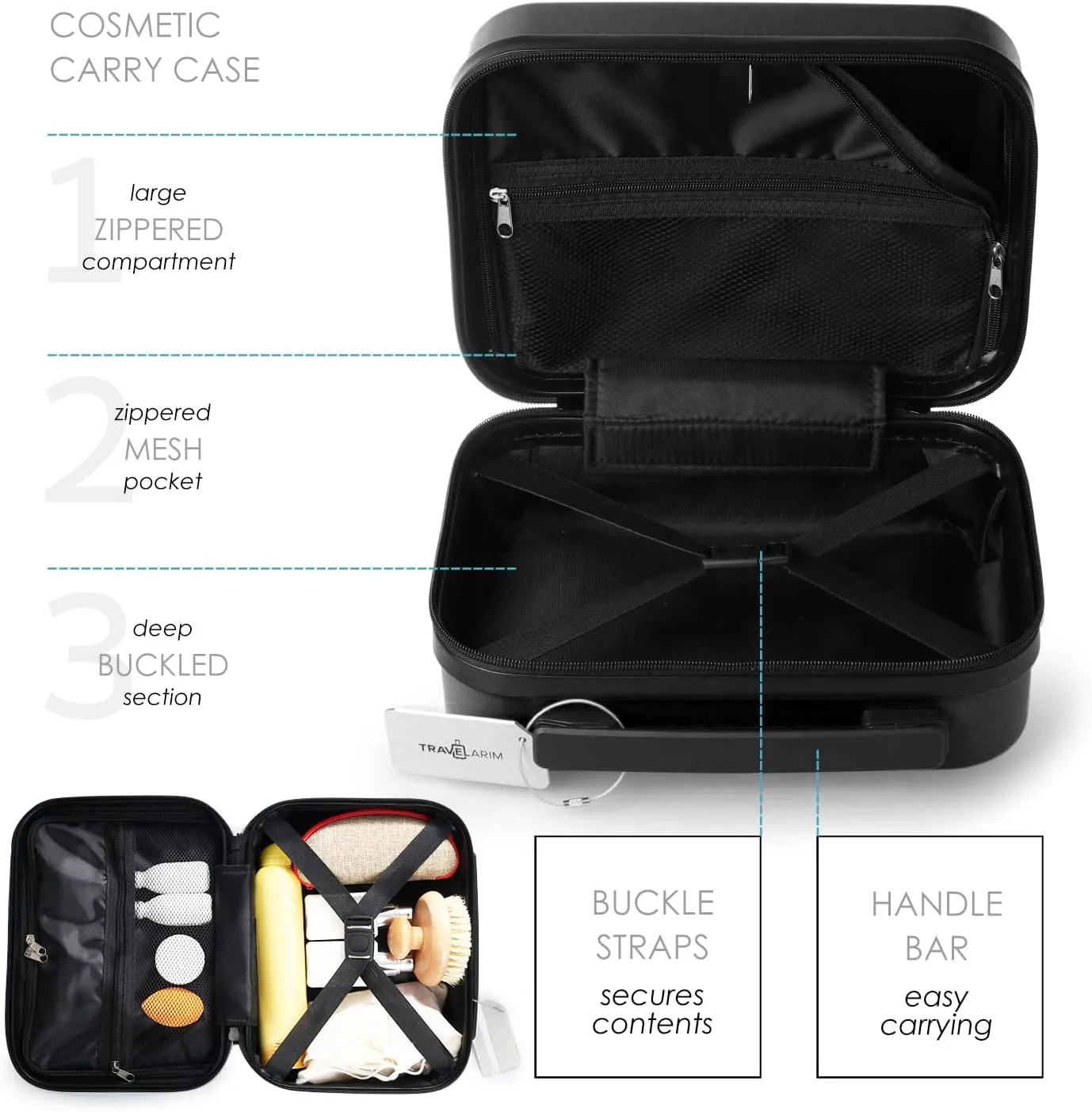 22 Inch Carry On Luggage, Carry On Suitcase with Wheels, Hardside Luggage Carry-On, Expandable Black Small Suitcase, Hard Shell Carry-on Luggage, Spinner Luggage with Cosmetic Bag