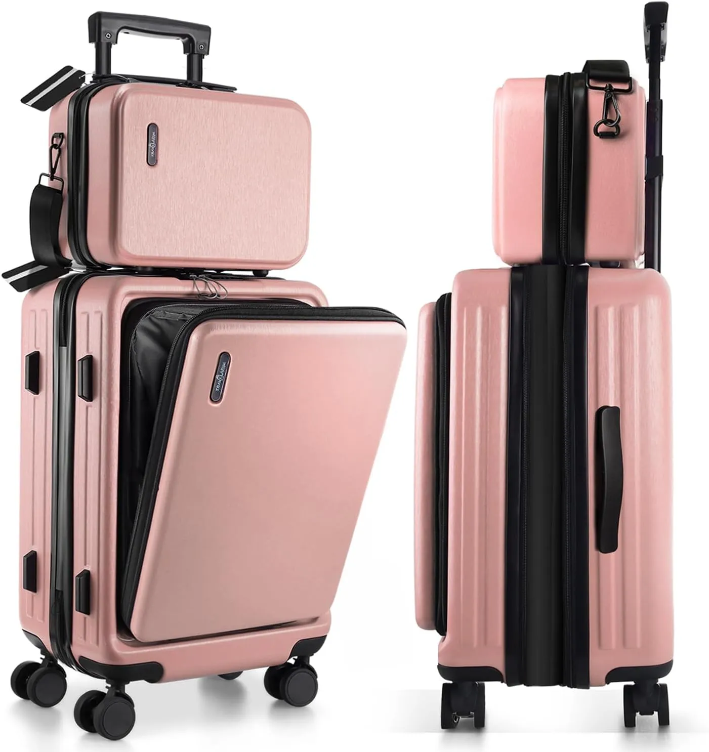 22 Inch Carry On Luggage, Carry On Suitcase with Wheels, Hardside Luggage Carry-On, Expandable Pink Small Suitcase, Hard Shell Carry-on Luggage, Spinner Luggage with Cosmetic Bag