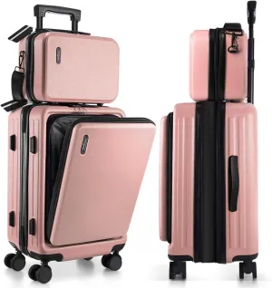 22 Inch Carry On Luggage, Carry On Suitcase with Wheels, Hardside Luggage Carry-On, Expandable Pink Small Suitcase, Hard Shell Carry-on Luggage, Spinner Luggage with Cosmetic Bag