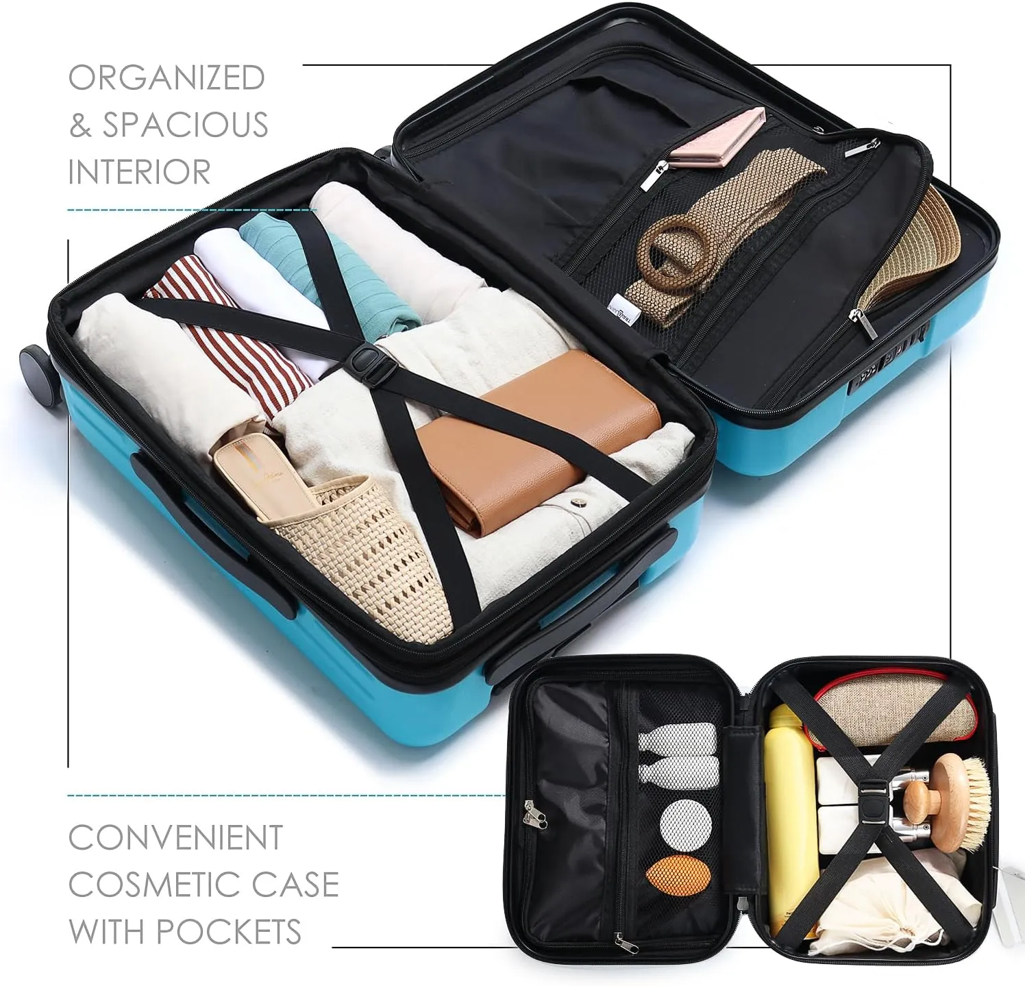 22 Inch Carry On Luggage, Carry On Suitcase with Wheels, Hardside Luggage Carry-On, Expandable Teal Small Suitcase, Hard Shell Carry-on Luggage, Spinner Luggage with Cosmetic Bag