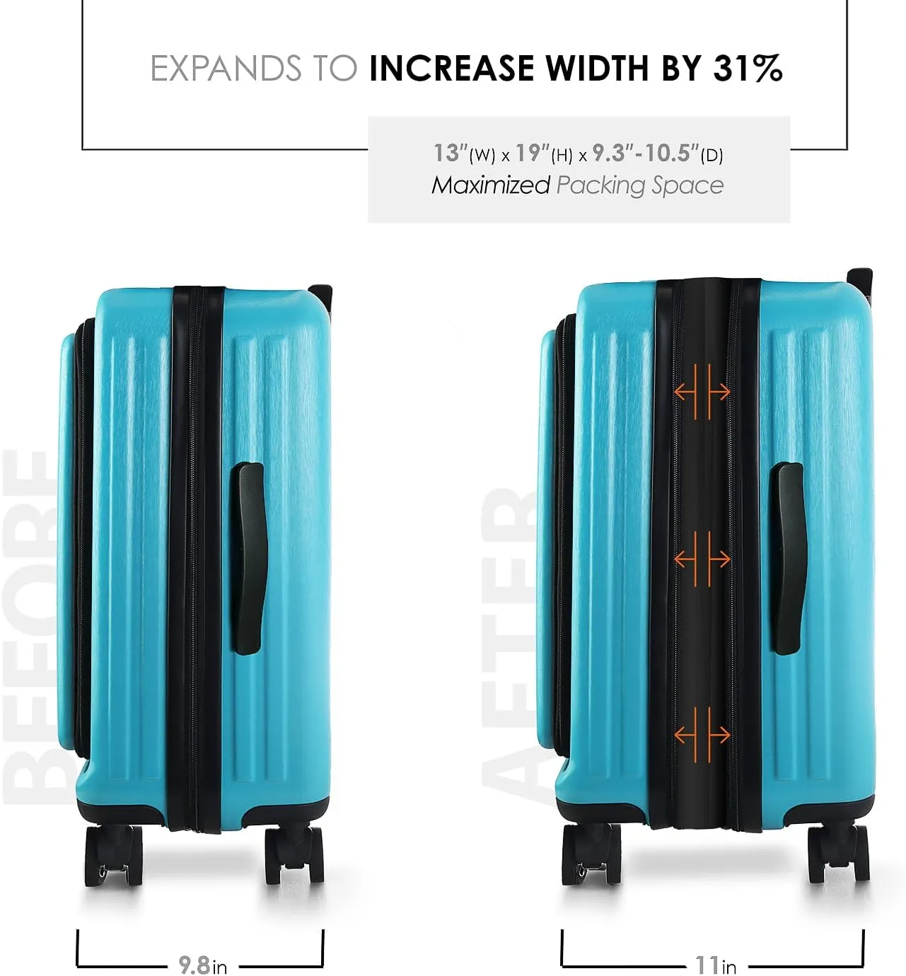 22 Inch Carry On Luggage, Carry On Suitcase with Wheels, Hardside Luggage Carry-On, Expandable Teal Small Suitcase, Hard Shell Carry-on Luggage, Spinner Luggage with Cosmetic Bag