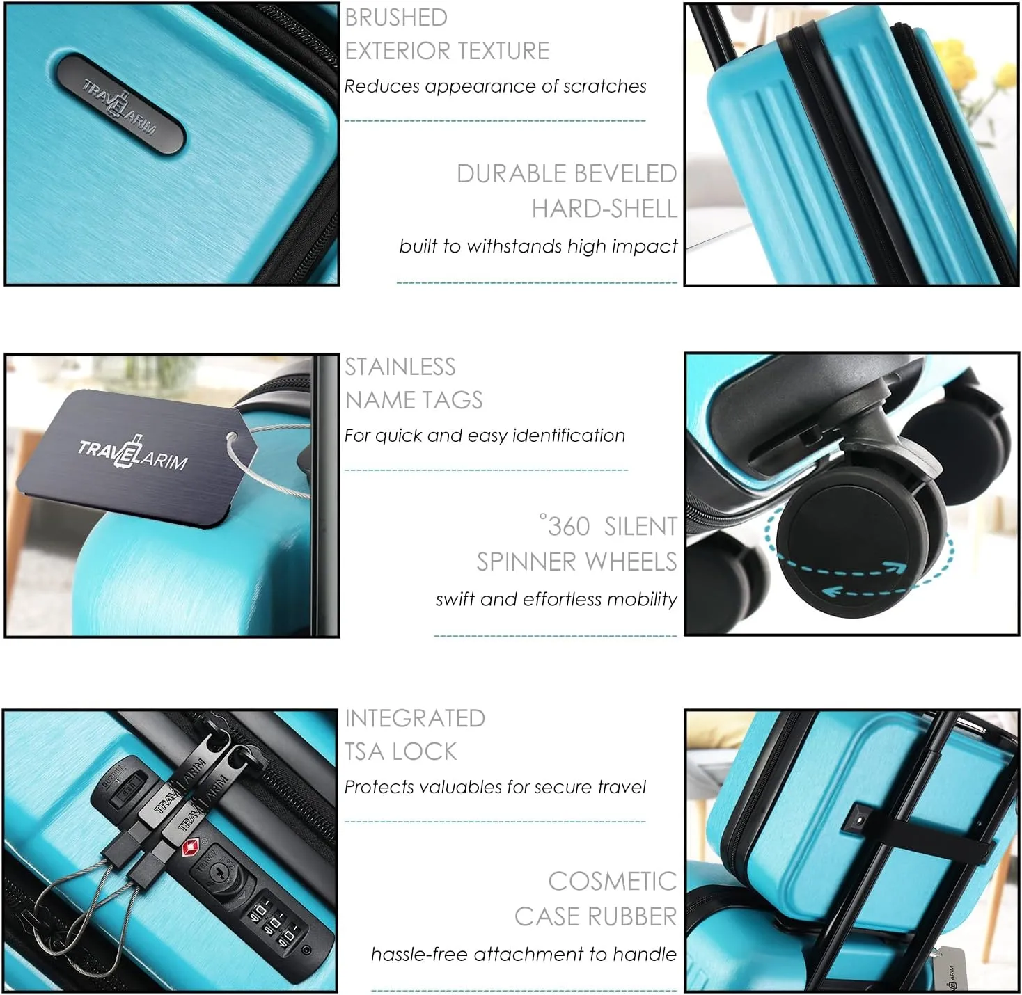 22 Inch Carry On Luggage, Carry On Suitcase with Wheels, Hardside Luggage Carry-On, Expandable Teal Small Suitcase, Hard Shell Carry-on Luggage, Spinner Luggage with Cosmetic Bag
