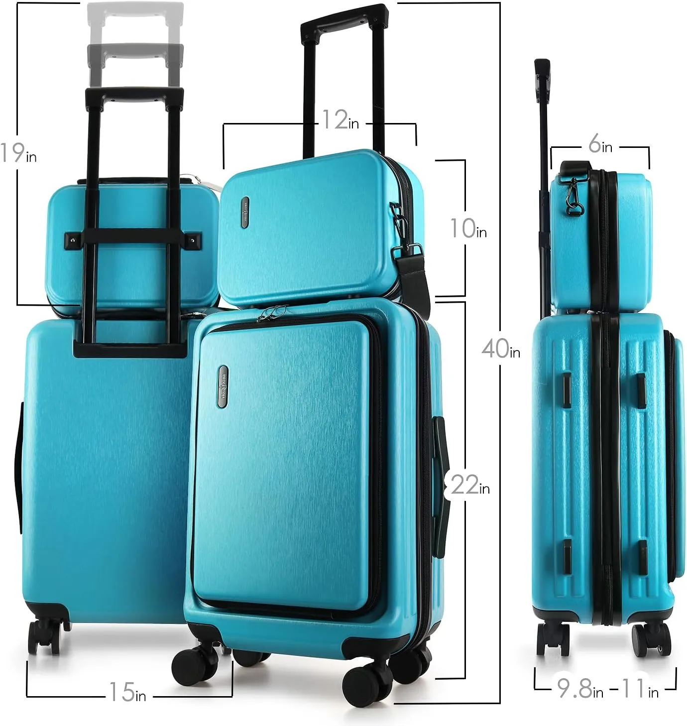 22 Inch Carry On Luggage, Carry On Suitcase with Wheels, Hardside Luggage Carry-On, Expandable Teal Small Suitcase, Hard Shell Carry-on Luggage, Spinner Luggage with Cosmetic Bag