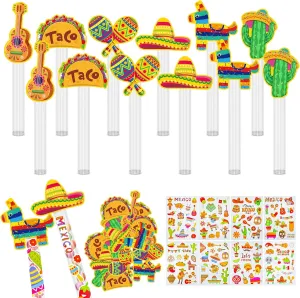 24 Set Fiesta Party Favors Supplies Plastic Cinco De Mayo Candy Tubes with Mexican Taco Card Clear Treat Container for Carnival Birthday Classroom Prizes Pinata Goodie Bag Stuffers Gifts (Fiesta)