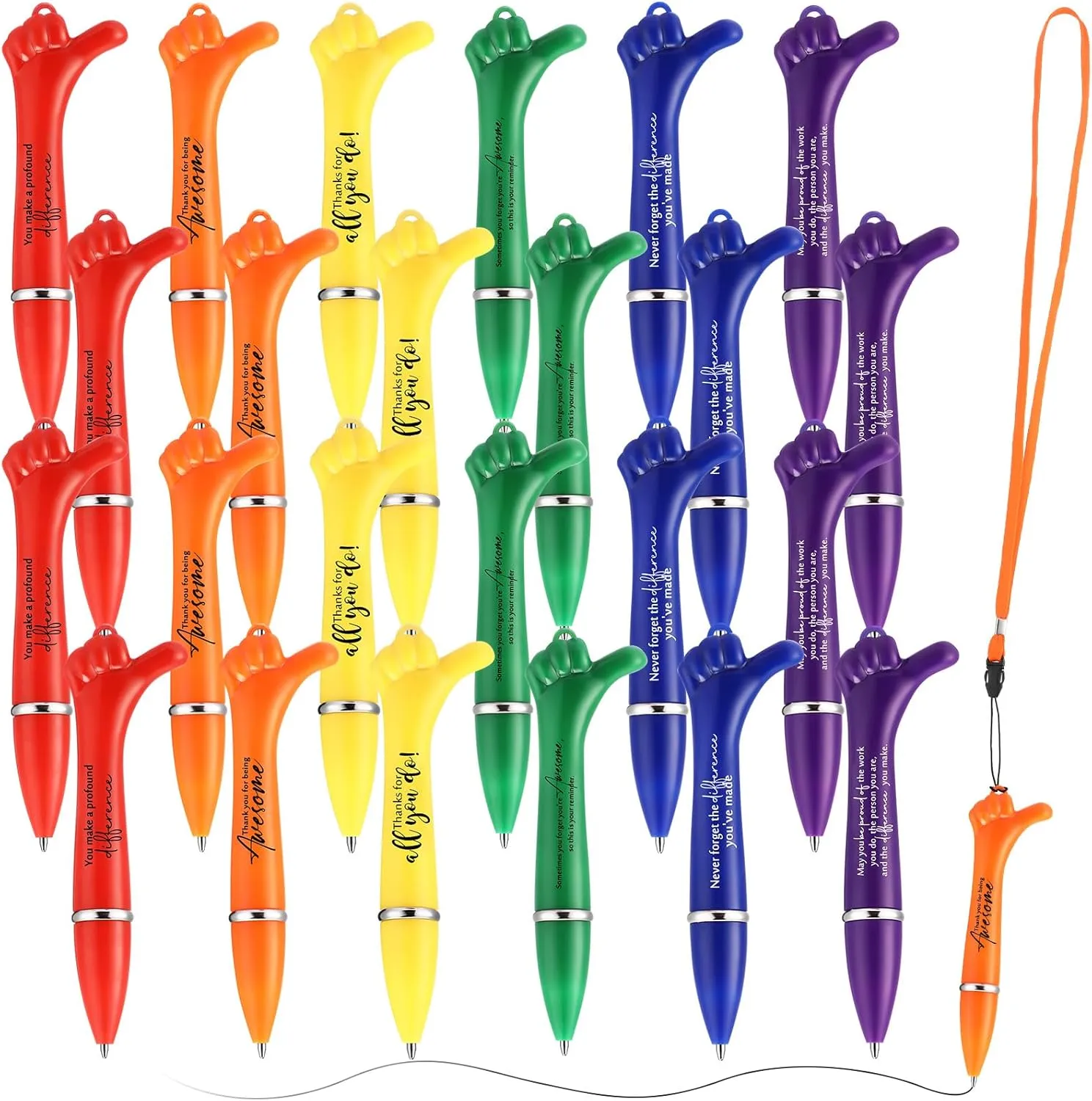 24 Sets Nurse Gift Inspirational Thumbs up Pens Bulk Motivational Quotes Funny Ballpoint Pens with Badge Lanyard Employee Appreciation Thank You Gift for Nurses Week Volunteer Teacher Students