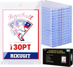 25-Pack One-Touch Magnetic Card Holders - 130PT Trading Card Protectors with Larger 2.63" x 3.70" Inner Dimensions, Fits Soft Card Sleeve on Card First, Then into Card Holder for Double Protection