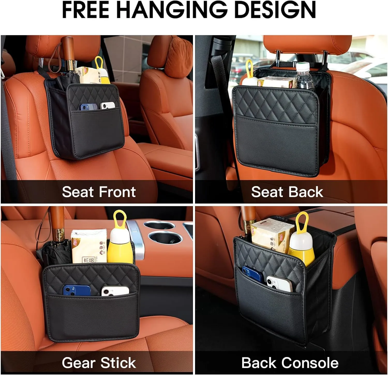 2Pack Car Seat Back Hanging Bag Car Document Holder Multi-Pocket Bottle Bag Storage Waterproof Pu Leather Box Organizer Travel Tidy Pouch Pocket Kids