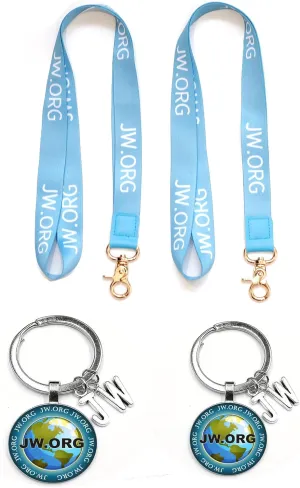 2Pack JW.ORG Neck Lanyard Key And 2Pack JW.ORG Keychains with Globe LogoChain Holder for Men & Women Lanyards for Keys ID Badge Wallet JW Gifts for Pioneers