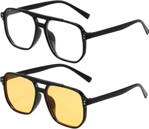 2PCS Aviator Anti-blue Light Glasses and Sunglasses for Women Men, TR90 UV400 Anti Eyestrain for Indoor Outdoor