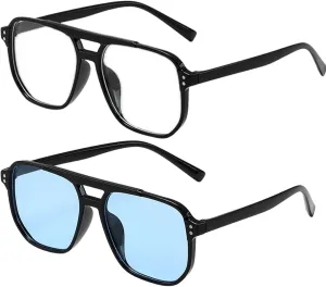 2PCS Aviator Anti-blue Light Glasses and Sunglasses for Women Men, TR90 UV400 Anti Eyestrain for Indoor Outdoor