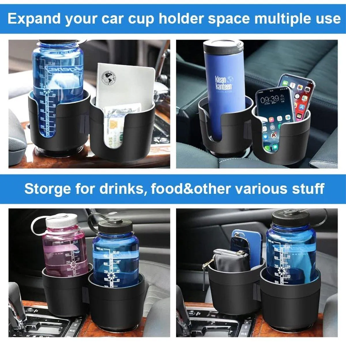 2pcs Car Cup Holder Organiser Dual 2-in-1 Adjustable Drink Holder for Vehicles