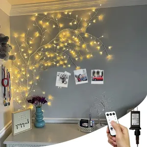 2pcs Enchanted Willow Vine Lights with Remote, NIDISETPJAS Christmas Swags Decorations Indoor Room Decor, 18 Branches 144 LEDs Lighted Willow Vine Lights for Walls Bedroom Home Decor, White Branch