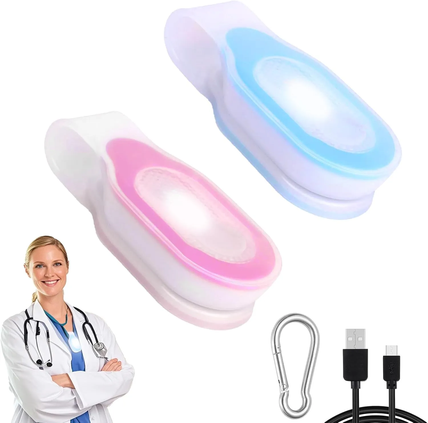 2Pcs Nurse Light for Night Shift - Clip-On LED Flashlight for Badge Reel, Portable Nursing Accessories Ideal for Nurses, Healthcare Workers