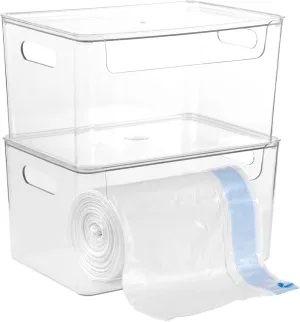 2pcs Trash Bag Holder Dispenser - Acrylic Trash Bag Dispenser Roll Holder, Garbage Bag Dispenser Under Sink with Lid for Kitchen Sinks, Cabinets