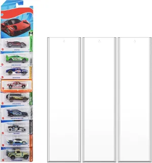 3 Pack Acrylic Model Car Display Case, Wall Mounted Toy Car Storage Organizer, Compatible with Hot-Wheels Match-Box Packaged Cars (Clear)