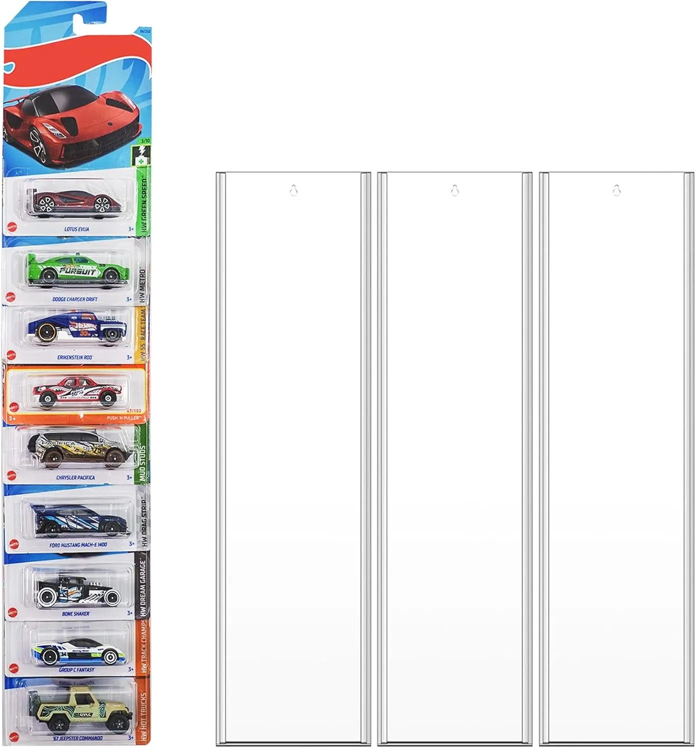 3 Pack Acrylic Model Car Display Case, Wall Mounted Toy Car Storage Organizer, Compatible with Hot-Wheels Match-Box Packaged Cars (Clear)