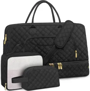 3 Pack Travel Duffle Bag, Weekend Bags for Women with Shoe Compartment, Large Toiletry Personal Item Travel Carry on Bags with Wet Pocket, Gym Overnight Hospital Bag for Delivery Business Black