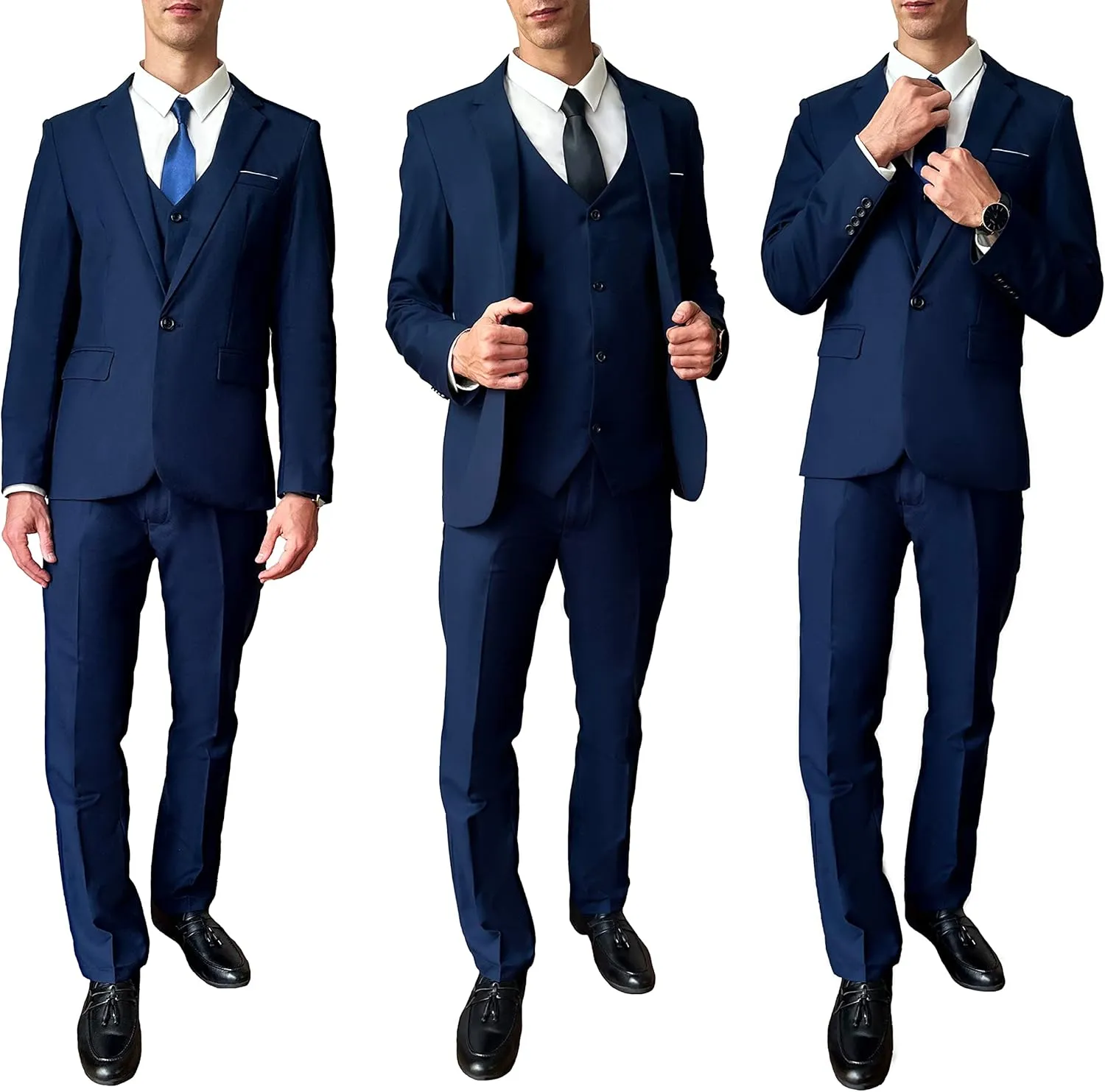 3 Piece Men’s Suit, Slim Fit Stylish Jacket, Pants, Vest, 2 Ties, and Belt, Perfect for Weddings, Business and More