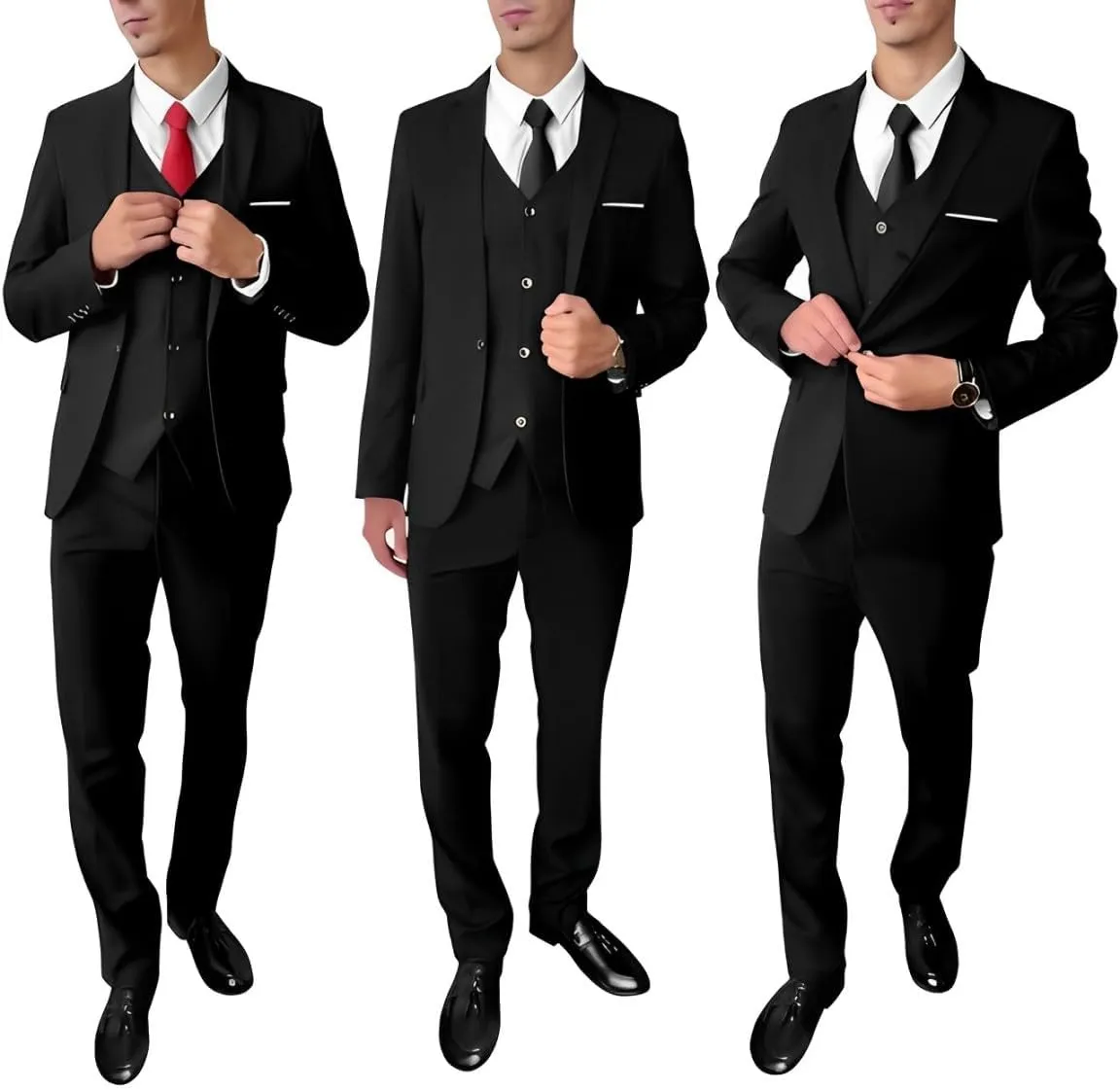 3 Piece Men’s Suit, Slim Fit Stylish Jacket, Pants, Vest, 2 Ties, and Belt, Perfect for Weddings, Business and More