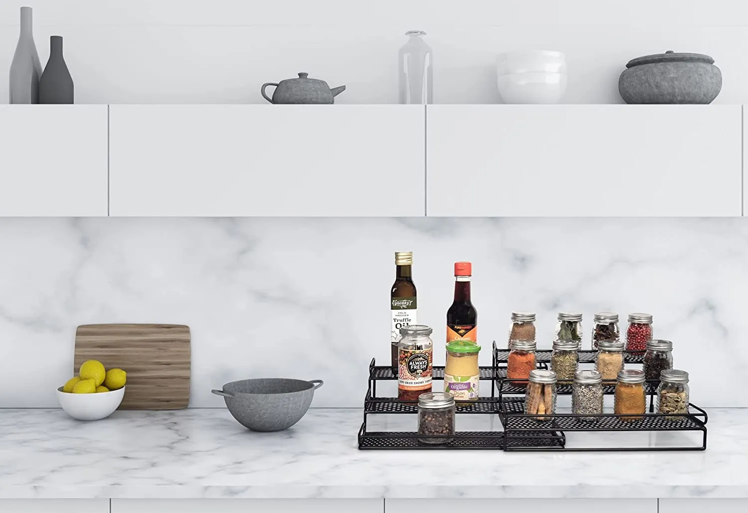 3-Tier Spice Rack Organizer for Cabinet and Countertop - Modern Kitchen Spice Organizer with Expandable Storage