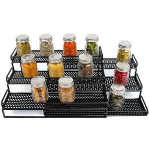 3-Tier Spice Rack Organizer for Cabinet and Countertop - Modern Kitchen Spice Organizer with Expandable Storage