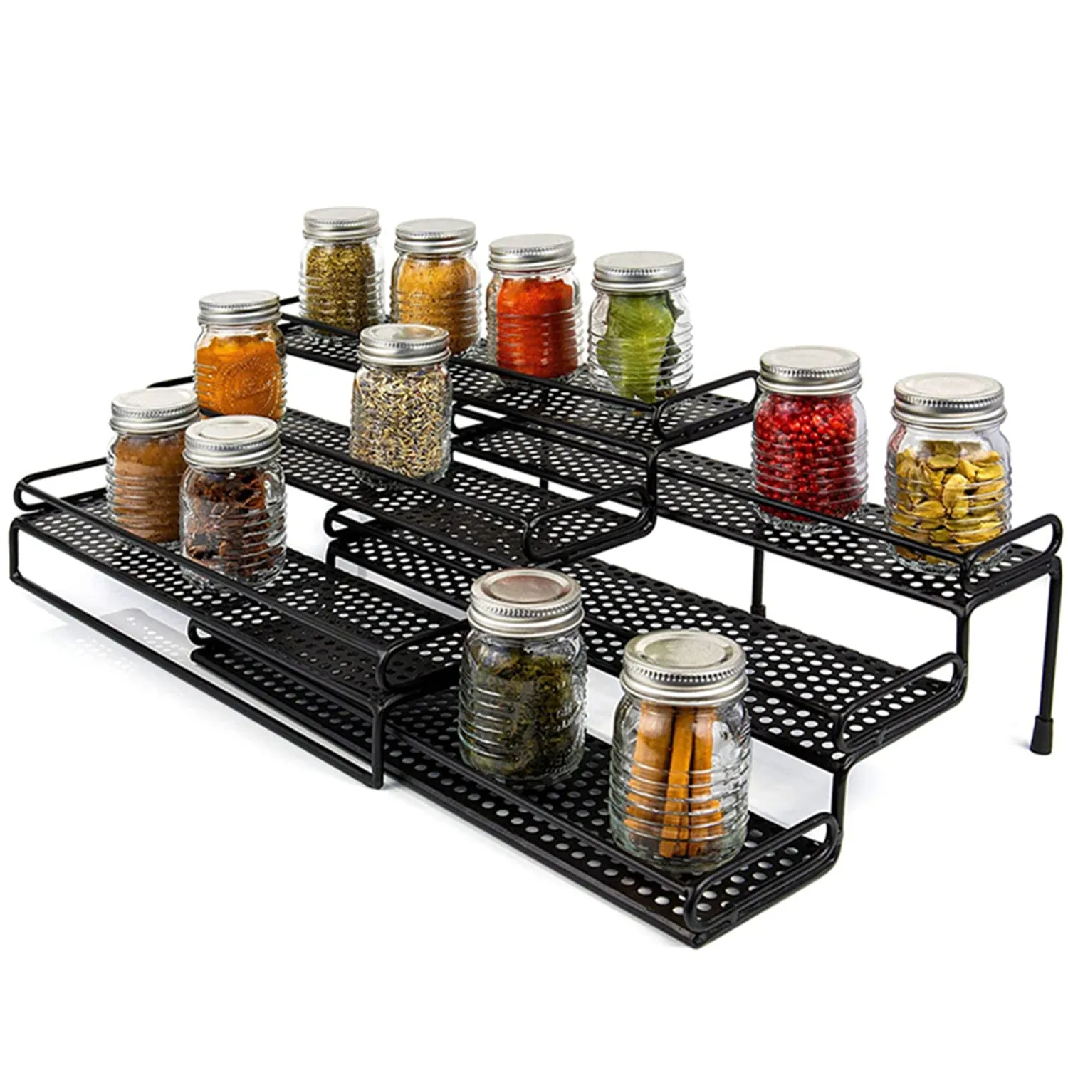 3-Tier Spice Rack Organizer for Cabinet and Countertop - Modern Kitchen Spice Organizer with Expandable Storage
