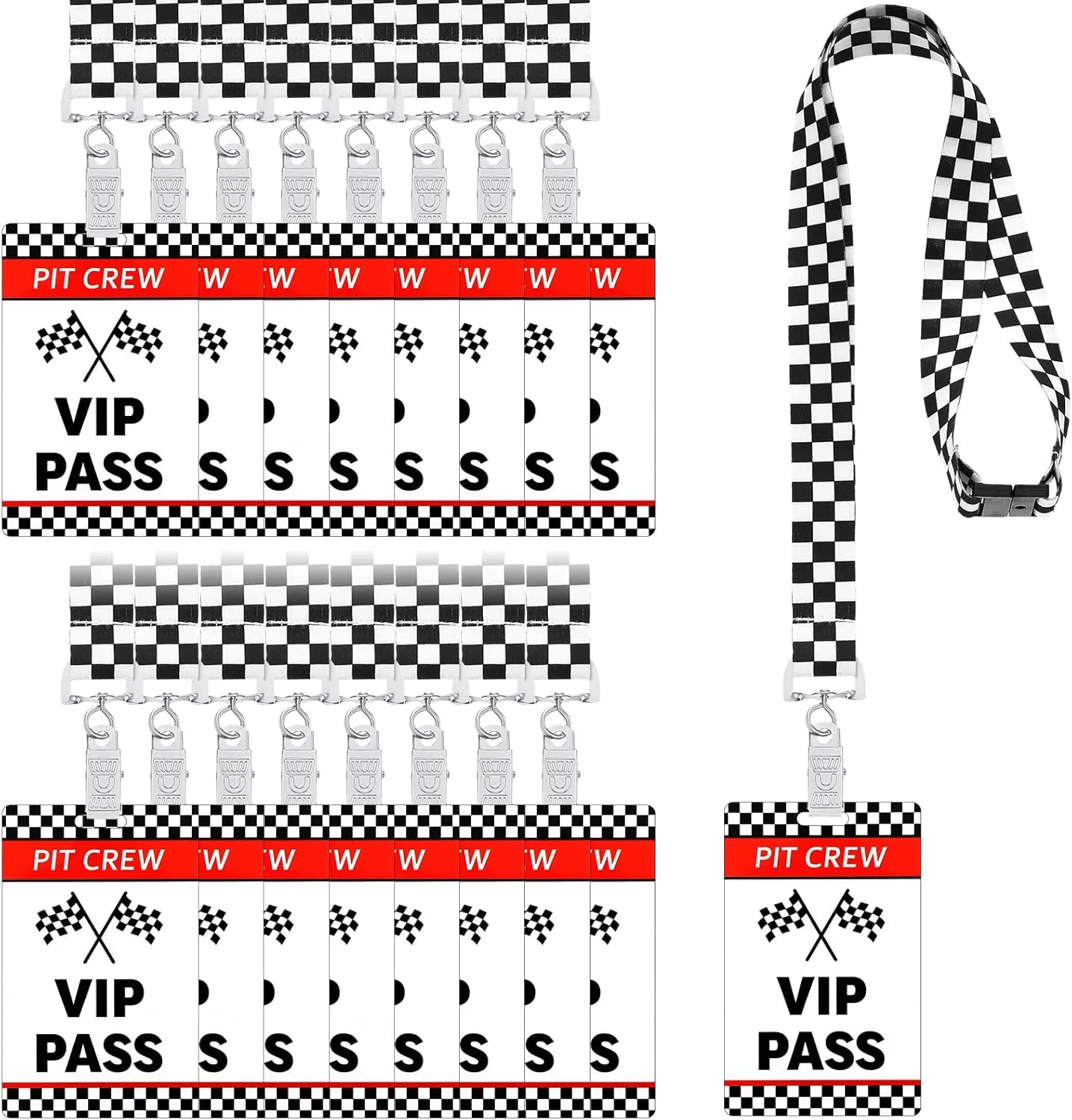30 Sets Racing VIP Pass Cards with Checkered Racing Lanyards Bulk PVC VIP Pass Cards with Lanyards for Event Gamer Race Car Theme Birthday Party Fast One Party Supplies