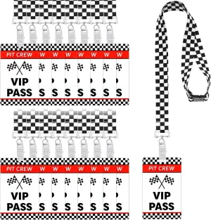 30 Sets Racing VIP Pass Cards with Checkered Racing Lanyards Bulk PVC VIP Pass Cards with Lanyards for Event Gamer Race Car Theme Birthday Party Fast One Party Supplies
