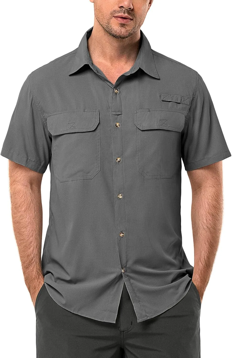 33,000ft Men's UPF 50  UV Short Sleeve Hiking Fishing Shirt Quick Dry Cooling PFG Sun Protection Shirt for Travel Safari