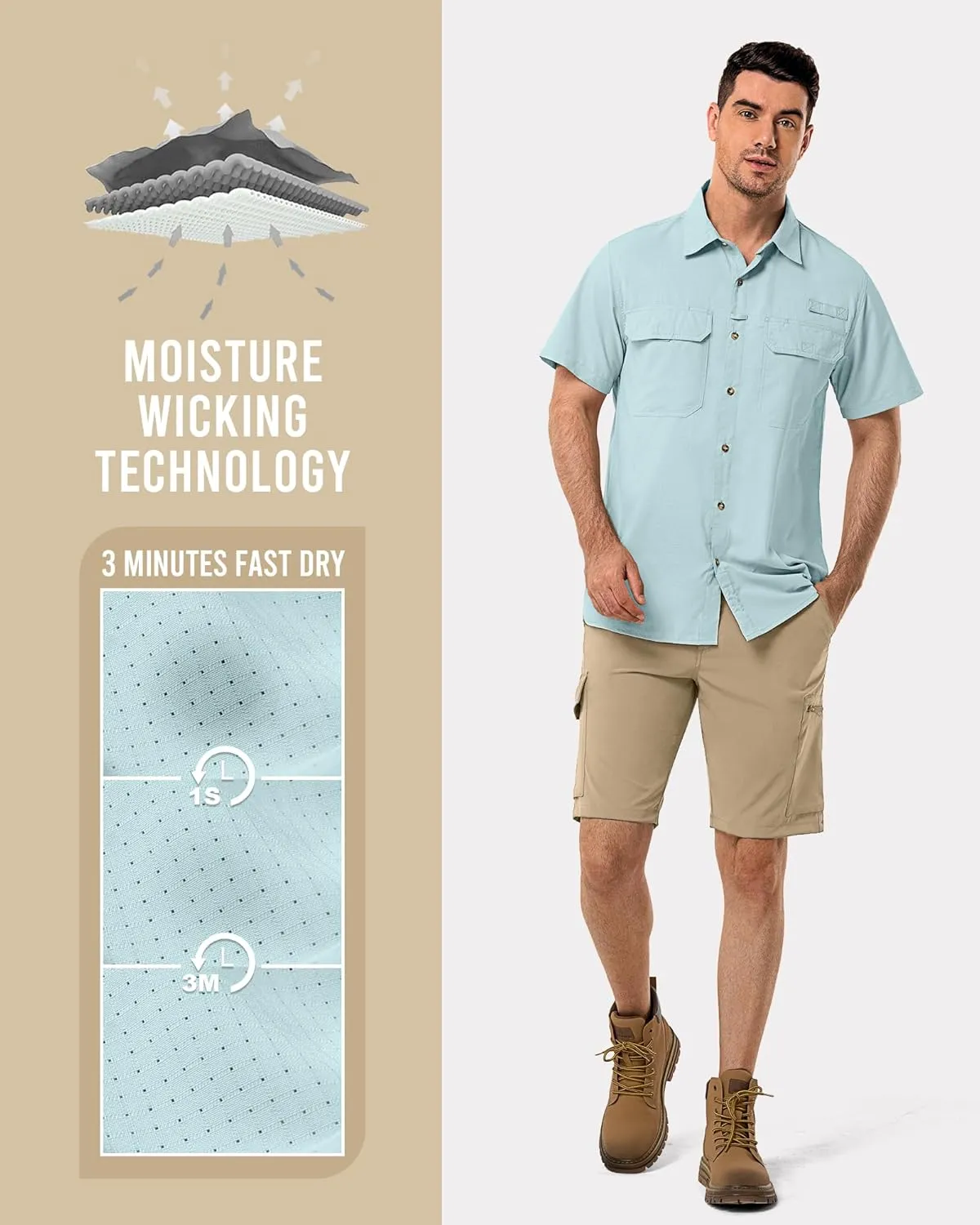 33,000ft Men's UPF 50  UV Short Sleeve Hiking Fishing Shirt Quick Dry Cooling PFG Sun Protection Shirt for Travel Safari