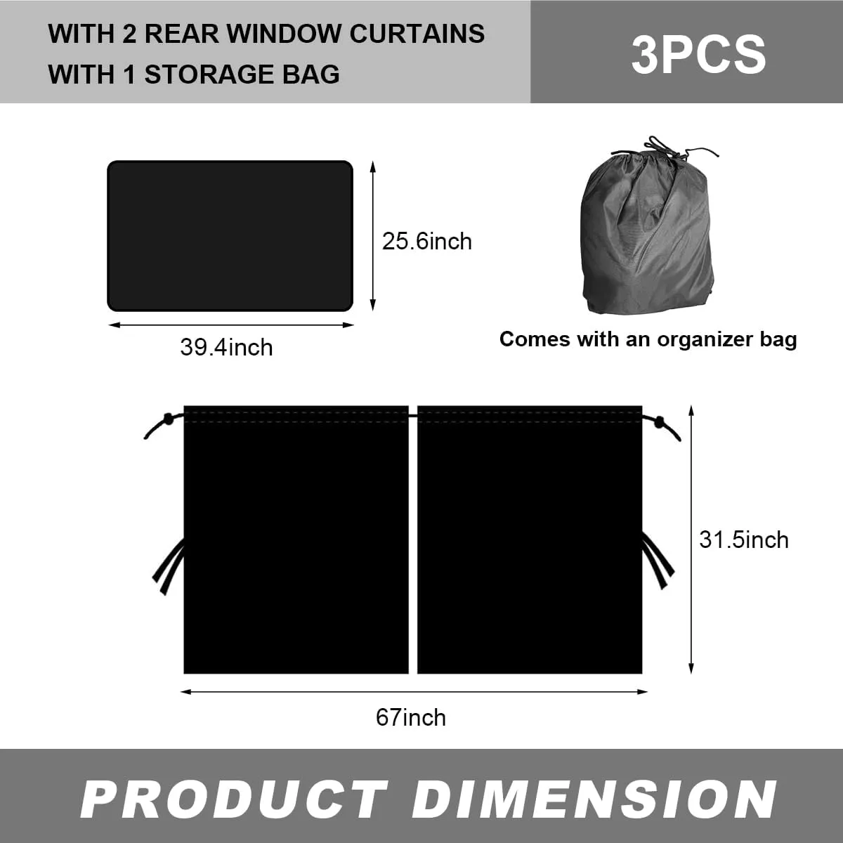 3PCS Car Window Shades, 1 Privacy Divider Curtain and 2 Side Window Covers, Light Blocking Sunshades for Car, Auto Privacy Curtains for Baby Travel Camping Nap Sleeping