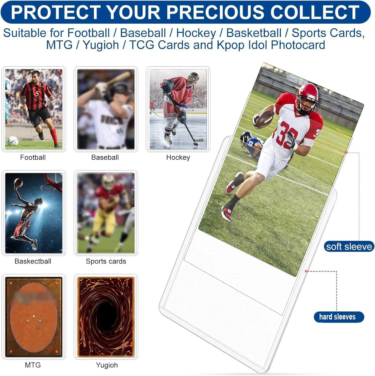 400 Top Loader Card Sleeves for Cards, 3"x4" Baseball Card Protectors Hard Plastic,Trading Card Sleeves Hard Plastic Fit for Baseball, Football Cards(200 Toploders   200 Clear Sleeve)