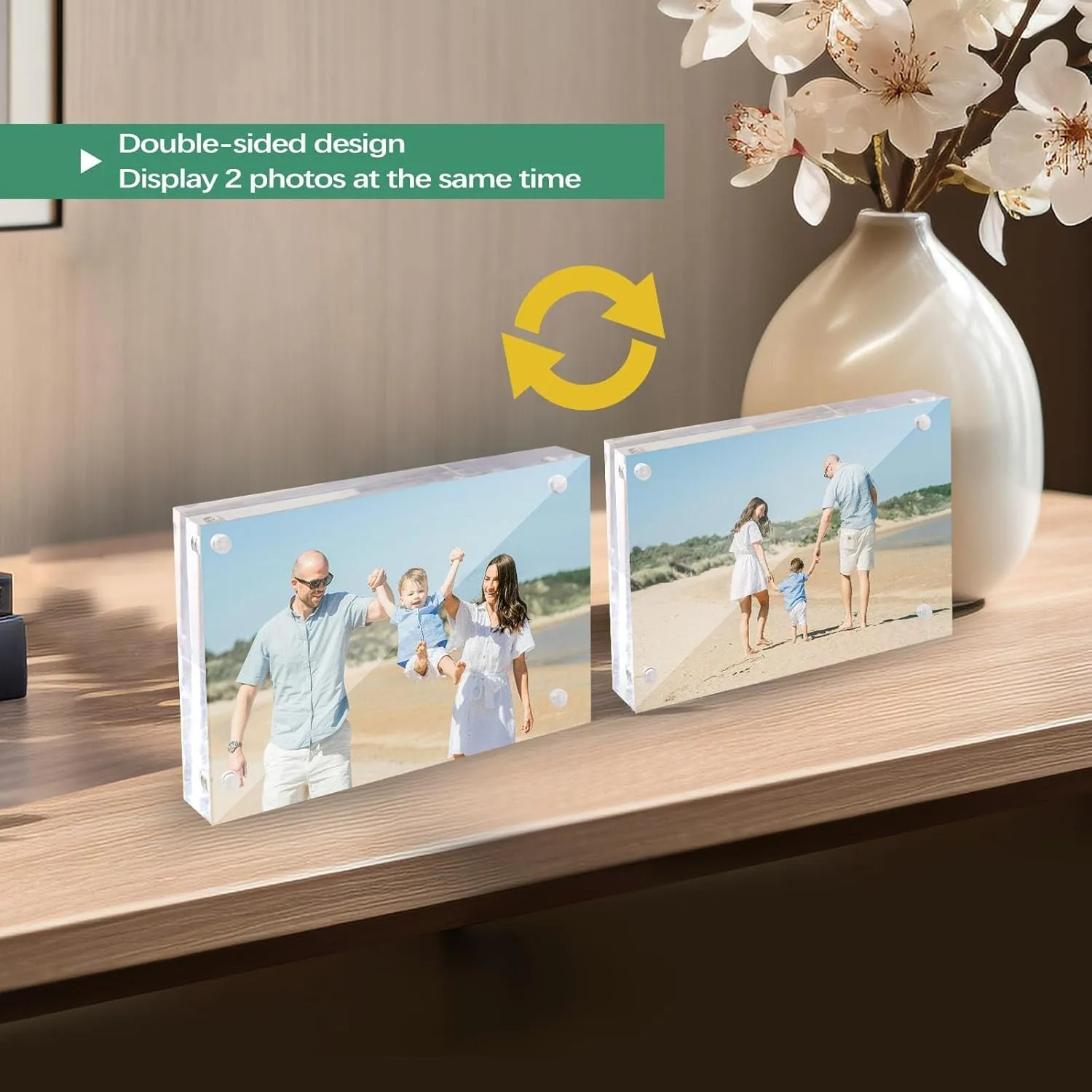 4x6 Acrylic Frame 5 Pack, 20mm Magnetic Acrylic Block Picture Frame, Transparent Square Frame, Double Sided Display, Frameless Desktop Display, Self Standing Magnetic Block Photo Frames