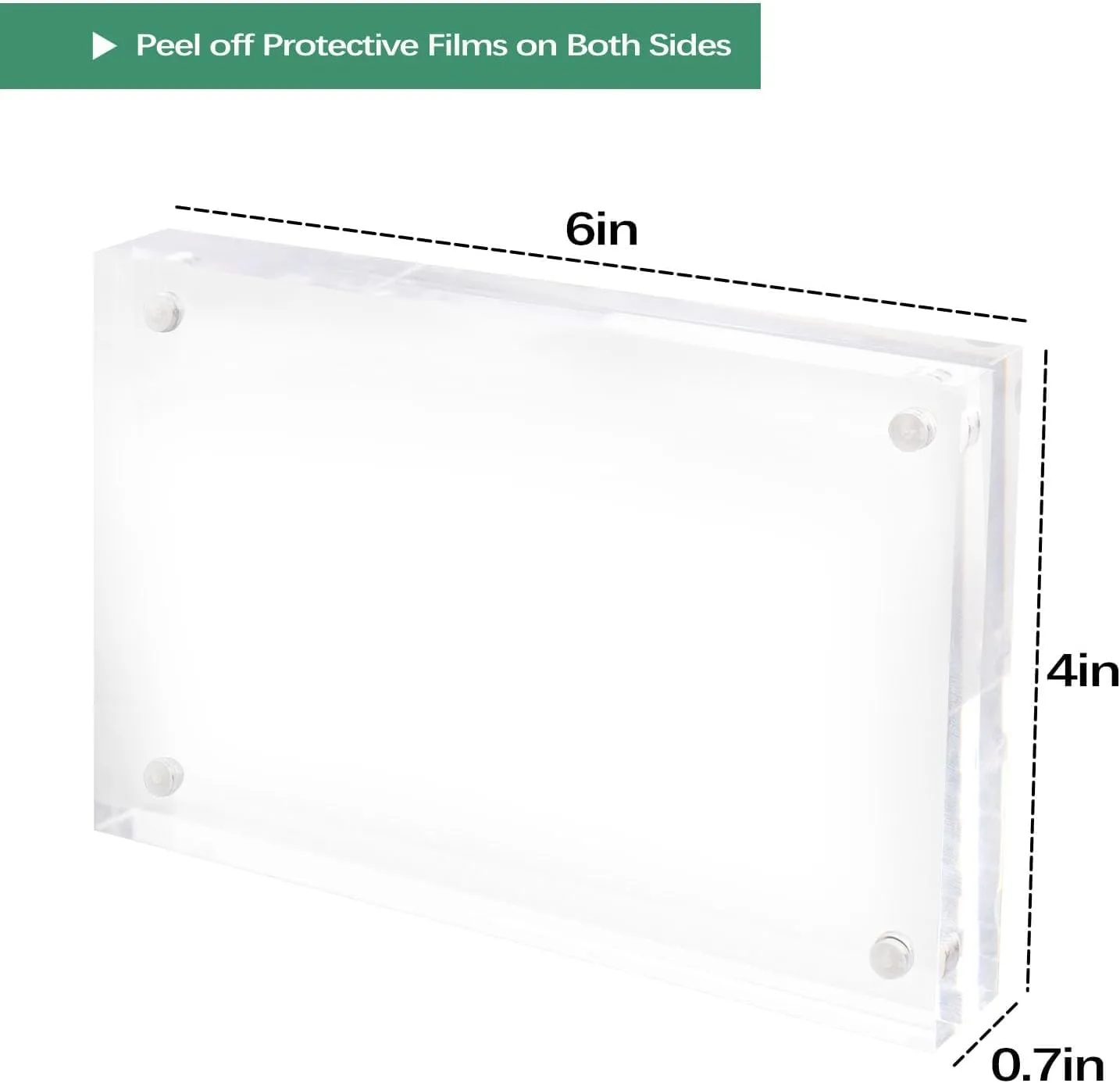 4x6 Acrylic Frame 5 Pack, 20mm Magnetic Acrylic Block Picture Frame, Transparent Square Frame, Double Sided Display, Frameless Desktop Display, Self Standing Magnetic Block Photo Frames