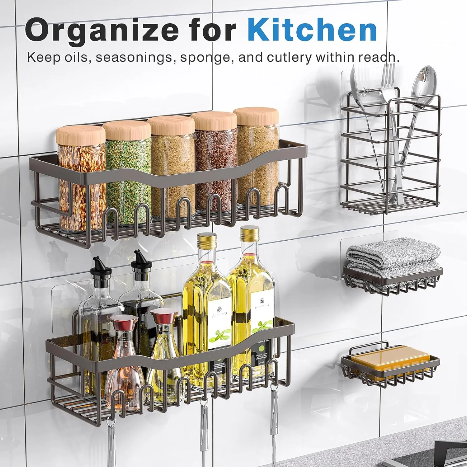5-Pack Rustproof Stainless Steel Shower Caddy – No Drill Adhesive Bathroom Organizer with Large Capacity, Spacious Shower Shelves for Inside Shower, Kitchen & Home Decor Storage