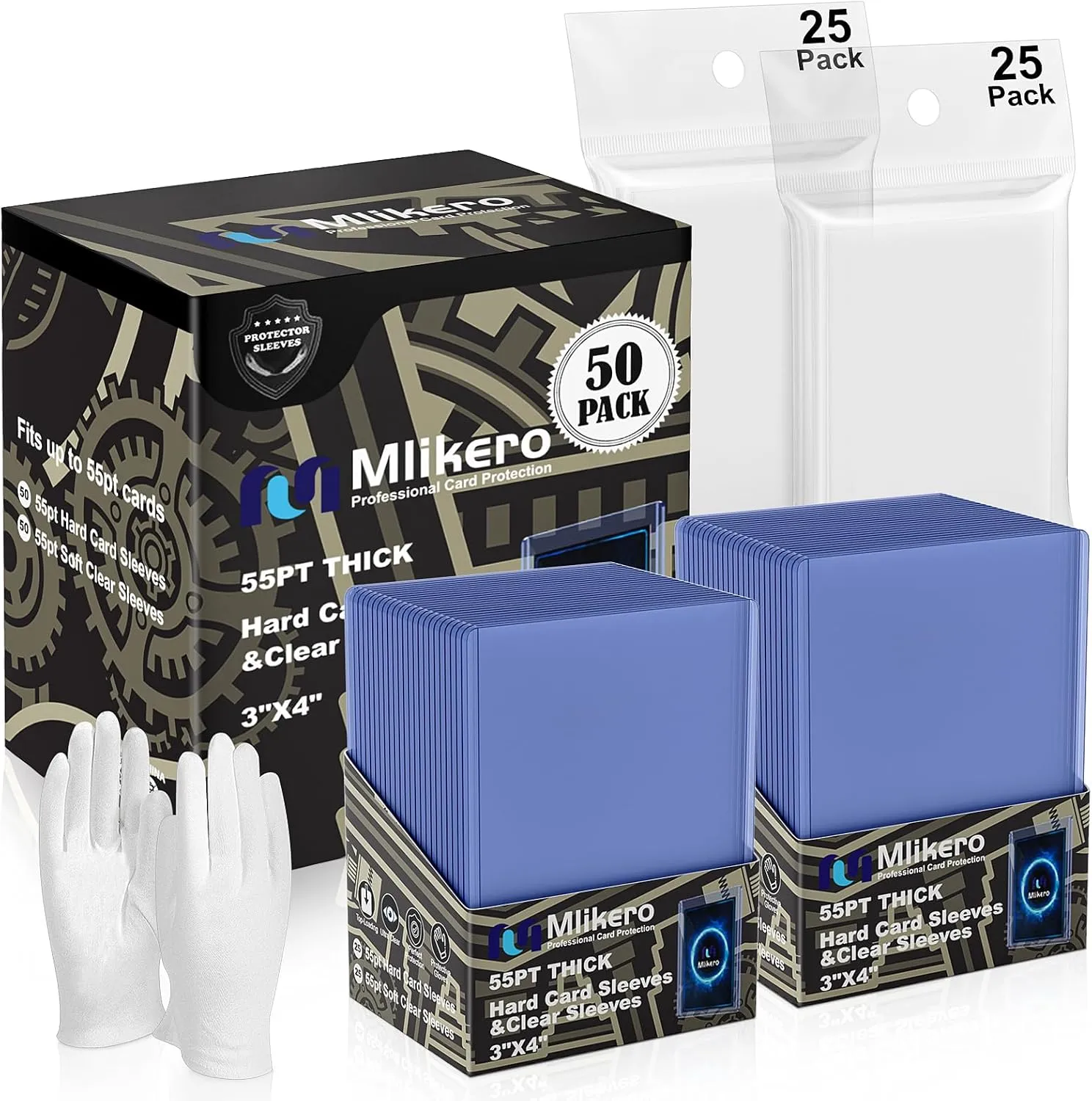 50 Count 55pt Card Sleeves Hard Plastic, Includes 50 Count 55pt Clear Soft Sleeves, 3"x4" Card Protectors Hard Plastic Perfect for Thick Baseball, Basketball, Football Cards