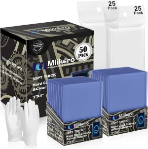 50 Count 55pt Card Sleeves Hard Plastic, Includes 50 Count 55pt Clear Soft Sleeves, 3"x4" Card Protectors Hard Plastic Perfect for Thick Baseball, Basketball, Football Cards