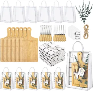 6 Sets Baby Shower Prizes for Game Winners Square Wood Cheese Board Gift with Knives Spoons Gift Bags Kitchen Towels Bridal Shower Party Favors for Guests