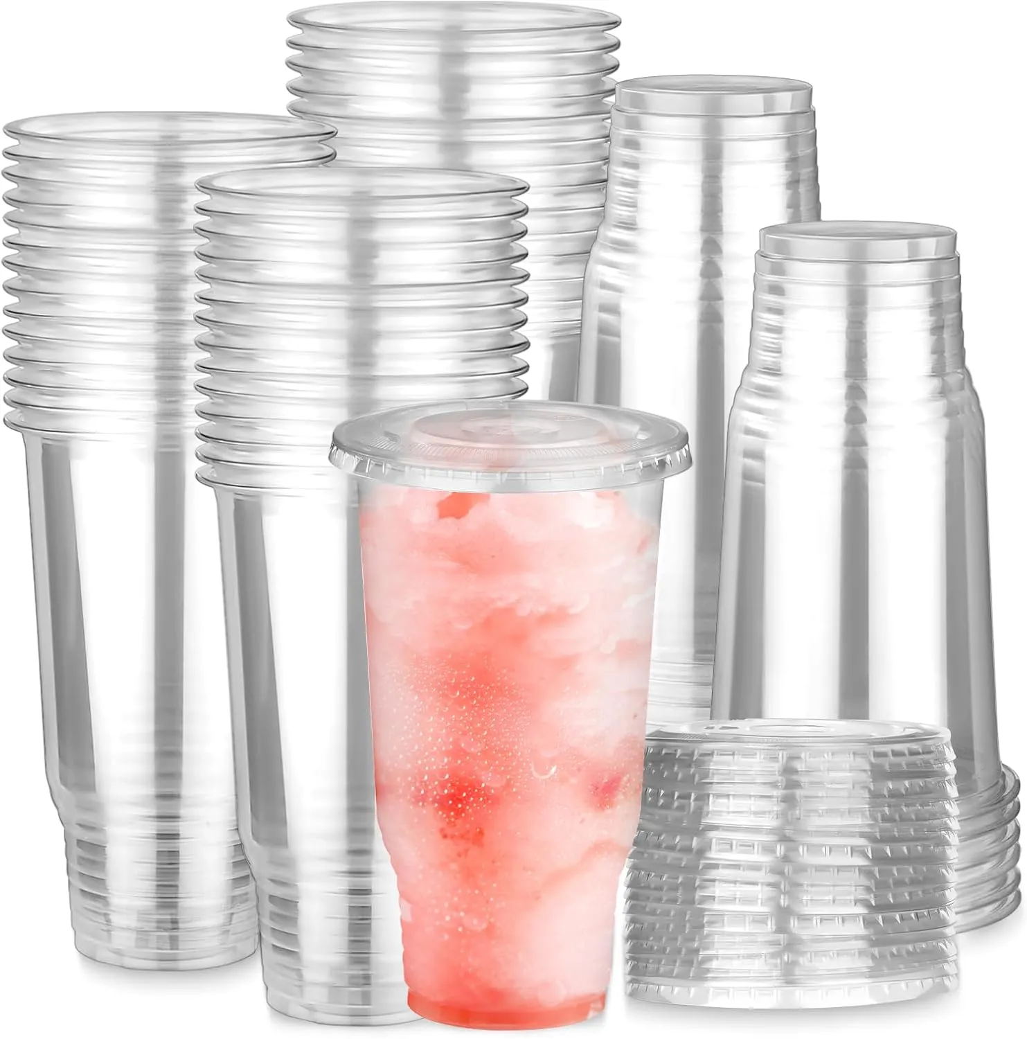 60 Pack 32 oz Clear Plastic Cups, Disposable Plastic Cups with Lids, Plastic Party Cups, Transparent Plastic Cups for Coffee Milkshake Wedding Birthday Party Picnics