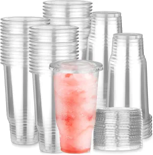 60 Pack 32 oz Clear Plastic Cups, Disposable Plastic Cups with Lids, Plastic Party Cups, Transparent Plastic Cups for Coffee Milkshake Wedding Birthday Party Picnics