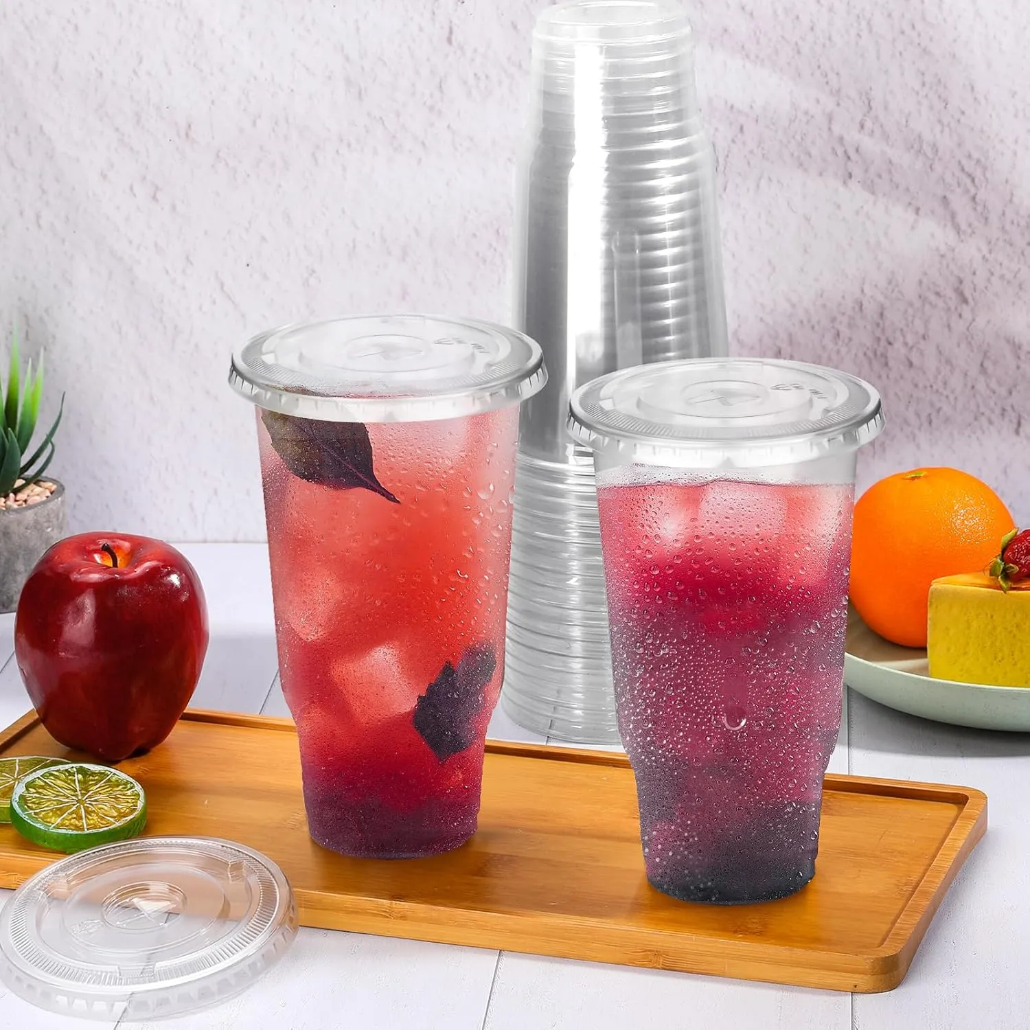 60 Pack 32 oz Clear Plastic Cups, Disposable Plastic Cups with Lids, Plastic Party Cups, Transparent Plastic Cups for Coffee Milkshake Wedding Birthday Party Picnics